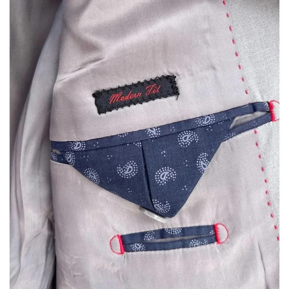 Gino Valentino Mens Hand Tailored Modern Fit Linen Blazer Sport Coat Gray Sz 42 - Picture 10 of 12